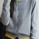 Casual Crew-Neck Fake Two-Piece Paneled Cardigan