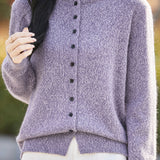 Half High Neck Solid Color Floral Yarn Knit Cardigan