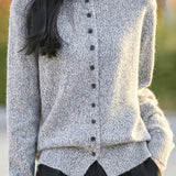 Half High Neck Solid Color Floral Yarn Knit Cardigan