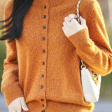 Half High Neck Solid Color Floral Yarn Knit Cardigan