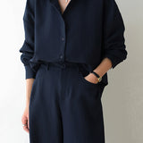Casual Loose Shirt and Wide-Leg Pants Set