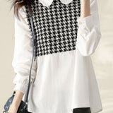 Houndstooth Patchwork Peter Pan Collar Shirt