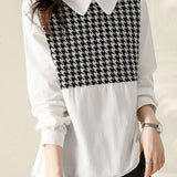 Houndstooth Patchwork Peter Pan Collar Shirt