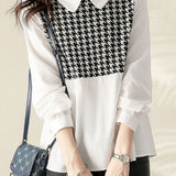 Houndstooth Patchwork Peter Pan Collar Shirt