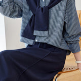 Casual Commuter Striped Long Sleeve Shirt Set