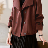 Casual Collared Long Sleeve Double-Breasted Coat