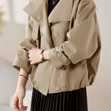 Casual Collared Long Sleeve Double-Breasted Coat