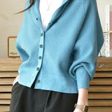 Casual Batwing Sleeve Hooded Knit Cardigan