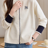 Casual Versatile Embroidered Knit Cardigan