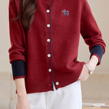 Casual Versatile Embroidered Knit Cardigan