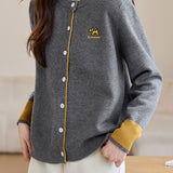 Casual Versatile Embroidered Knit Cardigan