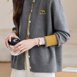 Casual Versatile Embroidered Knit Cardigan