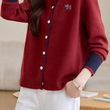 Casual Versatile Embroidered Knit Cardigan