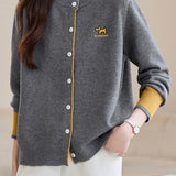 Casual Versatile Embroidered Knit Cardigan