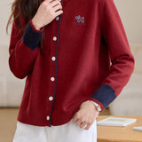 Casual Versatile Embroidered Knit Cardigan