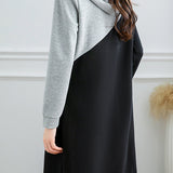 Casual Color-Blocked Hooded Dress