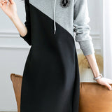 Casual Color-Blocked Hooded Dress