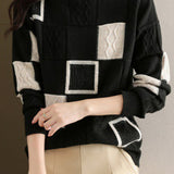 Half High Neck Geometric Color-Blocked Knit Top