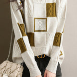 Half High Neck Geometric Color-Blocked Knit Top