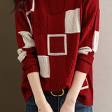 Half High Neck Geometric Color-Blocked Knit Top