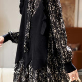 Faux Two-Piece Patchwork Floral Long Sleeve Dress