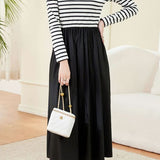 Casual Black and White Striped Patchwork Dress