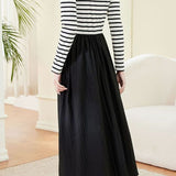 Casual Black and White Striped Patchwork Dress