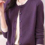 Versatile Color-Blocked Round Neck Knit Cardigan
