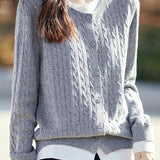 Casual Versatile Color-Blocked Faux Two-Piece Knit Cardigan