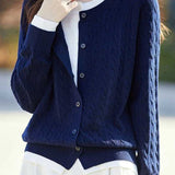 Casual Versatile Color-Blocked Faux Two-Piece Knit Cardigan