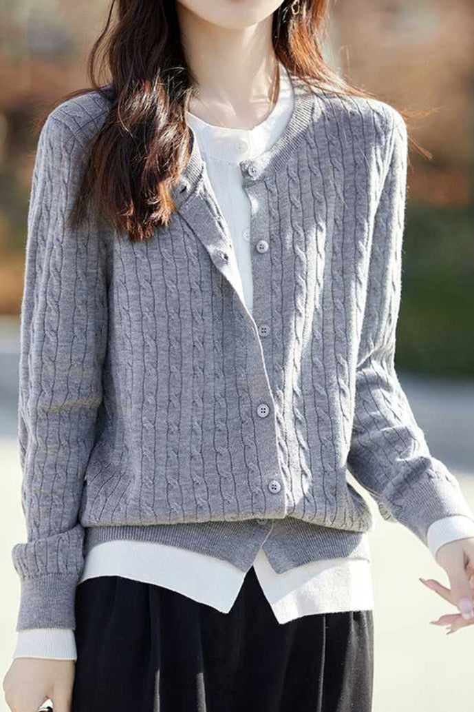 Casual Versatile Color-Blocked Faux Two-Piece Knit Cardigan - liwisi
