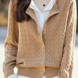 Casual Versatile Color-Blocked Faux Two-Piece Knit Cardigan