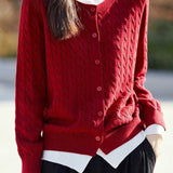 Casual Versatile Color-Blocked Faux Two-Piece Knit Cardigan