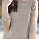 Round Neck Loose Solid Color Textured Base Top
