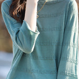Round Neck Loose Solid Color Textured Base Top