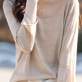 Round Neck Loose Solid Color Textured Base Top