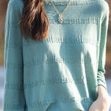 Round Neck Loose Solid Color Textured Base Top