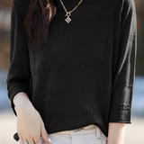 Round Neck Loose Solid Color Textured Base Top