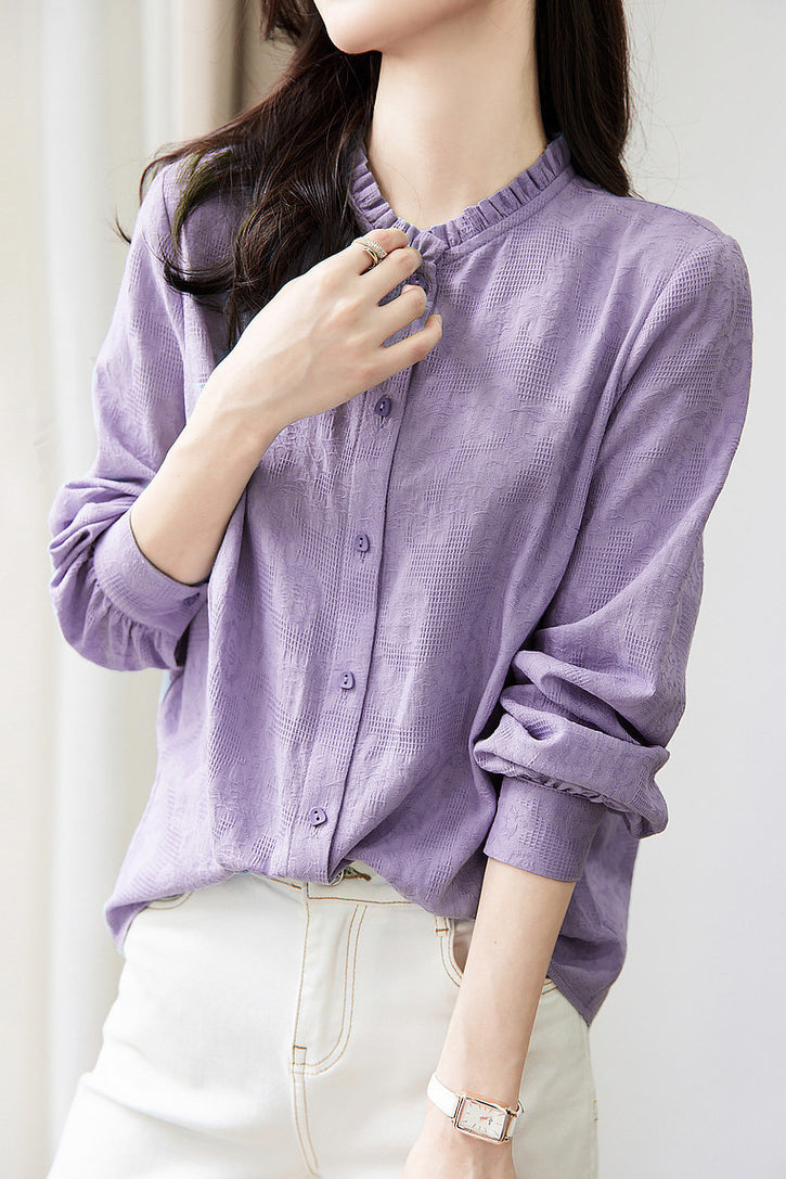 Exquisite Commuter Stand-Collar Textured Shirt - liwisi