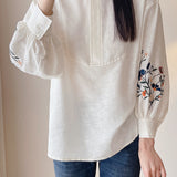 Round Neck Floral Embroidered Shirt