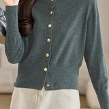 Exquisite Elegant Buttoned Stand-Collar Knit Top
