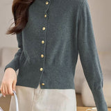 Exquisite Elegant Buttoned Stand-Collar Knit Top