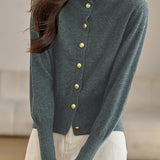 Exquisite Elegant Buttoned Stand-Collar Knit Top