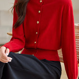 Exquisite Elegant Buttoned Stand-Collar Knit Top