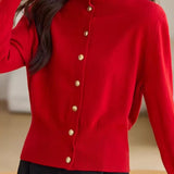 Exquisite Elegant Buttoned Stand-Collar Knit Top
