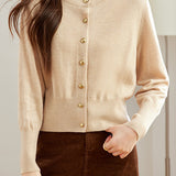 Exquisite Elegant Buttoned Stand-Collar Knit Top