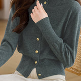 Exquisite Elegant Buttoned Stand-Collar Knit Top
