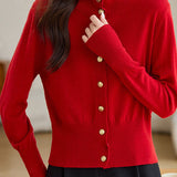 Exquisite Elegant Buttoned Stand-Collar Knit Top