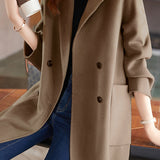 Casual Commuter Fashion Double-Breasted Wool Coat