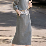 Exquisite Lace-Panel Sweatshirt and Skirt Set